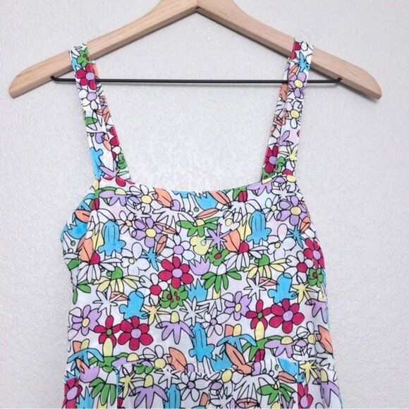 S/W/F Apron Maxi Dress S Lush Floss Multicolor Floral Square Neck Boho Tropical - Picture 5 of 10